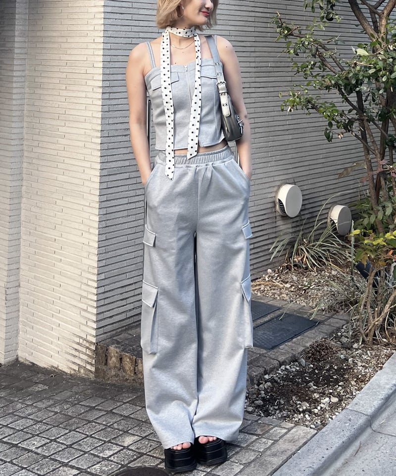 ダブルZIPキャミパンツセットアップ グレー F