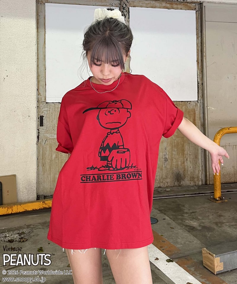 【PEANUTS/CHARIE BROWN】チャーリーブラウンＴシャツ レッド F