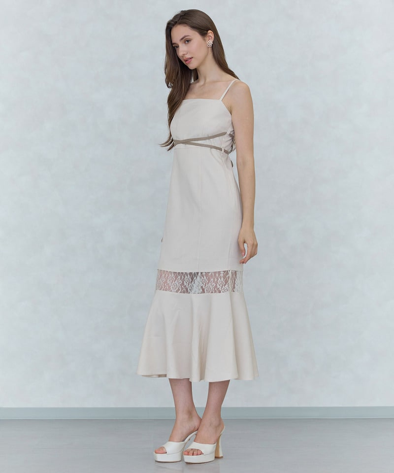 配色ストリングレース切替キャミワンピース ベージュ F