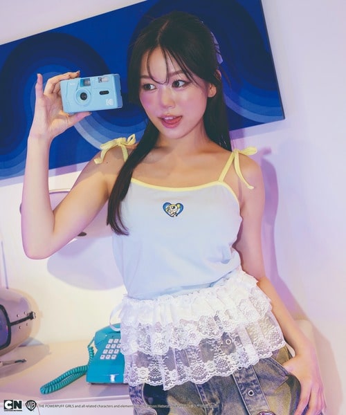 【THE POWERPUFF GIRLS/パワーパフ ガールズ】肩リボンワンポイント刺繍キャミソール レッド F