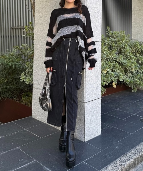 カーゴポケットスウェットZIPスカート ブラウン F