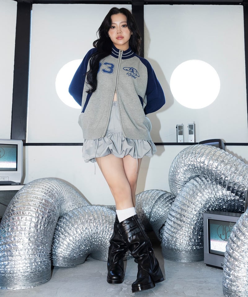 【iScreamコラボ】ナンバリングZIPニットカーディガン レッド F