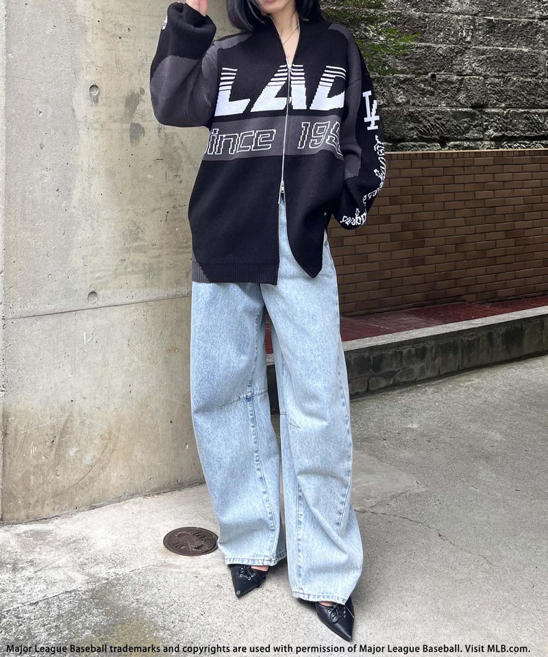 【MLB】ダブルZIPロゴニットカーデ ブルー F