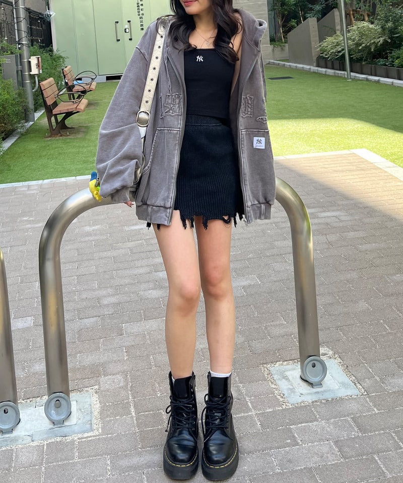 ピグメントダメージニッットスカート ブルー F