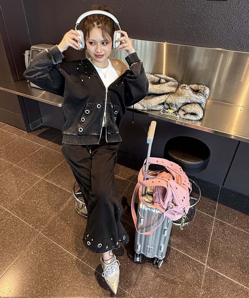 アイレットスウェットパンツ ブラック F