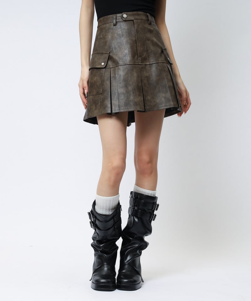 合皮プリーツスカート オフホワイト F