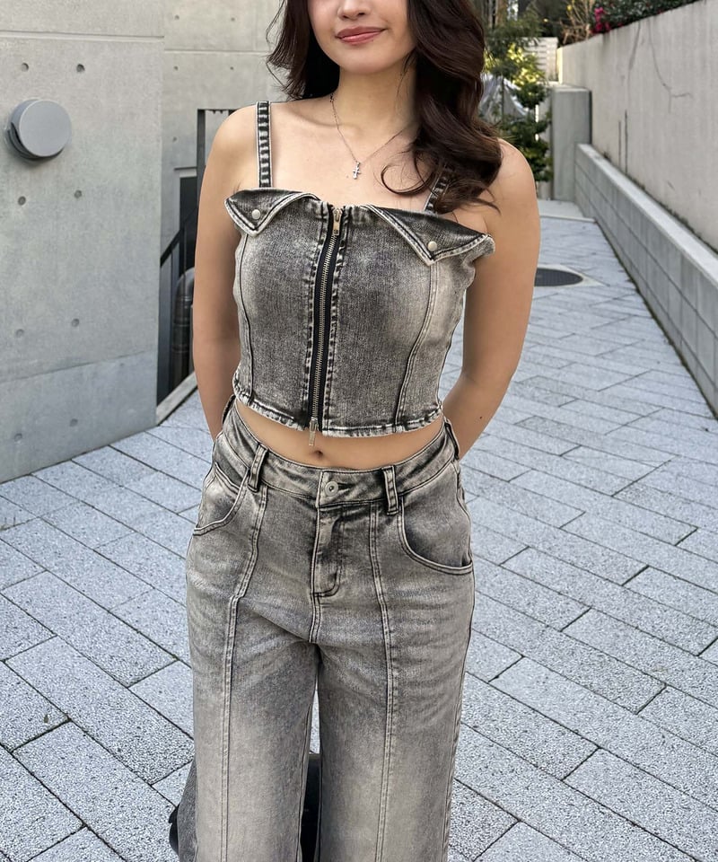 デニムビスチェセットアップ デニムブルー S