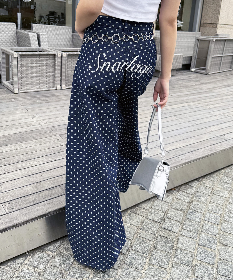 ドット柄バレルレッグパンツ ドット柄 S