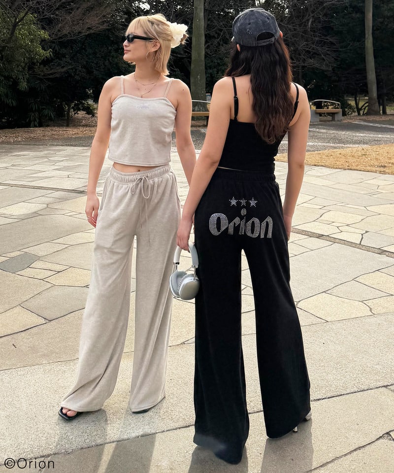 【Orion/オリオン】ラインストーンロゴパイルパンツ ブラック F