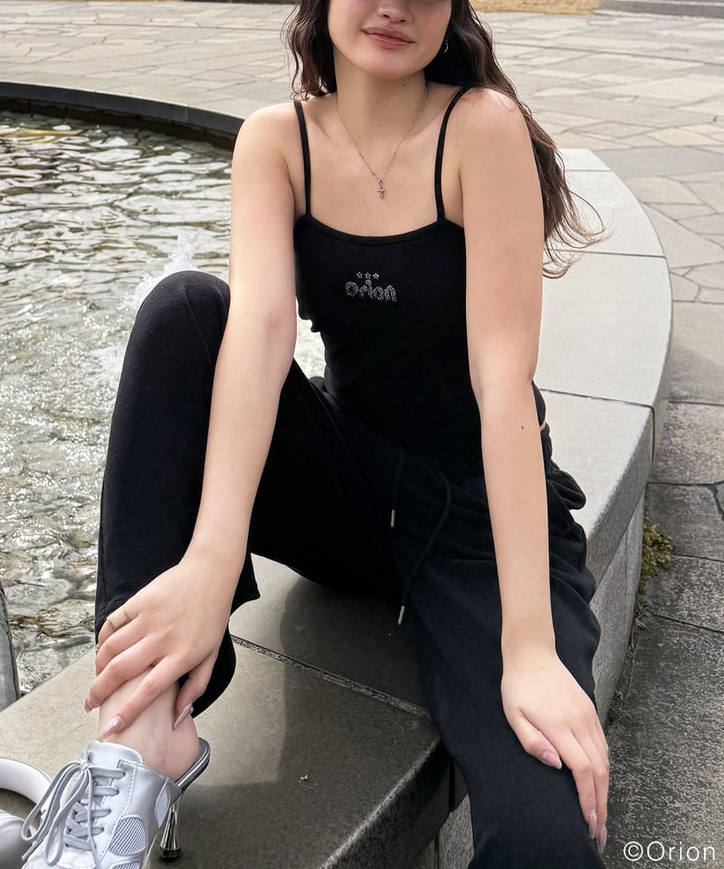 【Orion/オリオン】ラインストーンロゴパイルキャミソール ブラック F