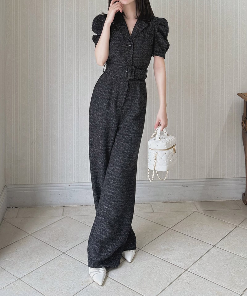 【ONLINE限定カラーあり/丈が選べる】ツイードテーラーオールインワン ベージュ F