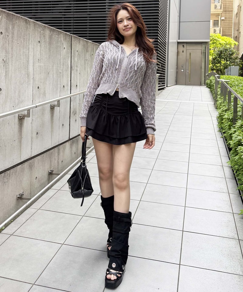 透かし編みダブルジップニットパーカー ホワイト F