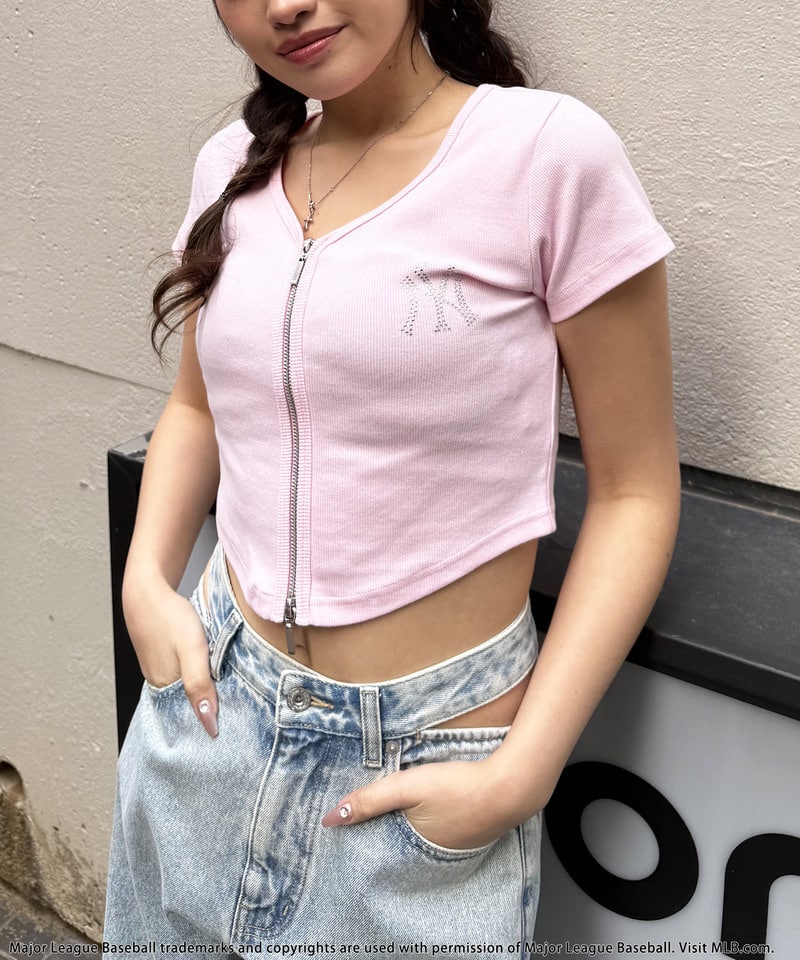 【MLB】ZIPロゴリブトップス ピンク F