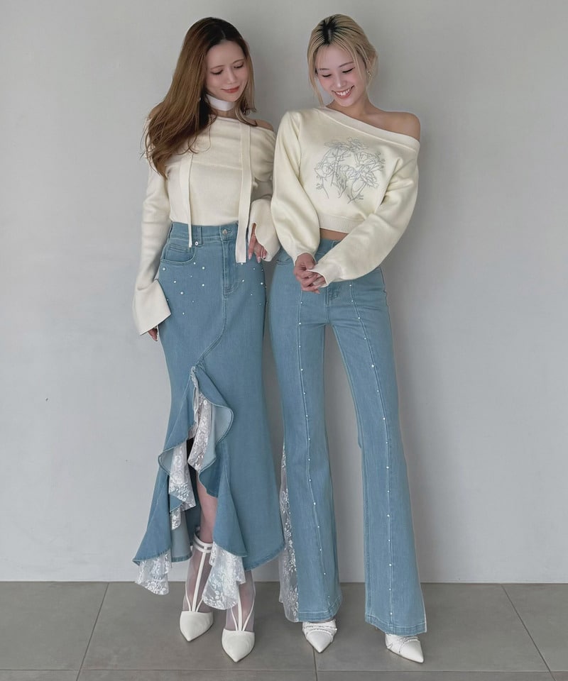 liberty デニムラッフルスリットスカート ブリーチ F