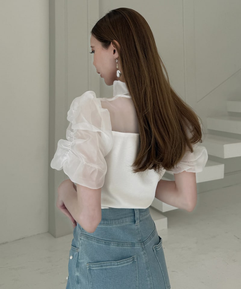 シアーリボンドッキングカットトップス ピンクベージュ F