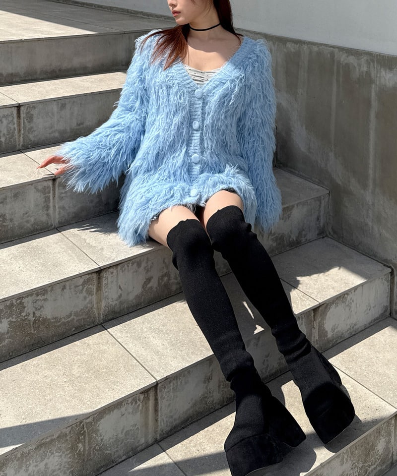 プラットフォーム美脚ニーハイブーツ ブラック M