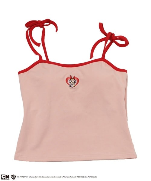 【THE POWERPUFF GIRLS/パワーパフ ガールズ】肩リボンワンポイント刺繍キャミソール レッド F