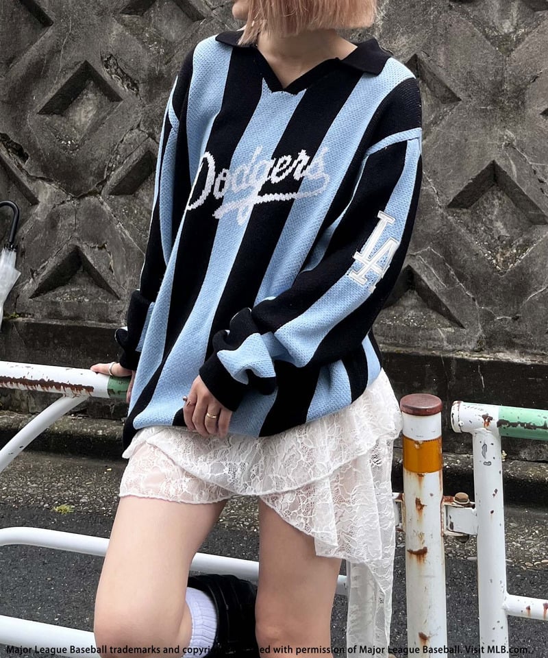 【MLB】ユニフォーム風オーバーニット レッド系 F