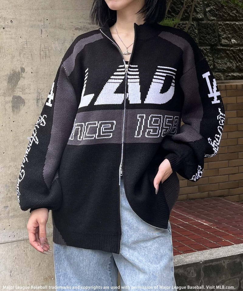 【MLB】ダブルZIPロゴニットカーデ ブルー F