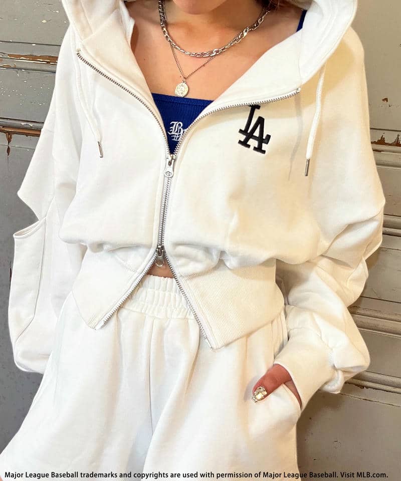 【MLB】ZIPロゴフーディーセットアップ ピンク F