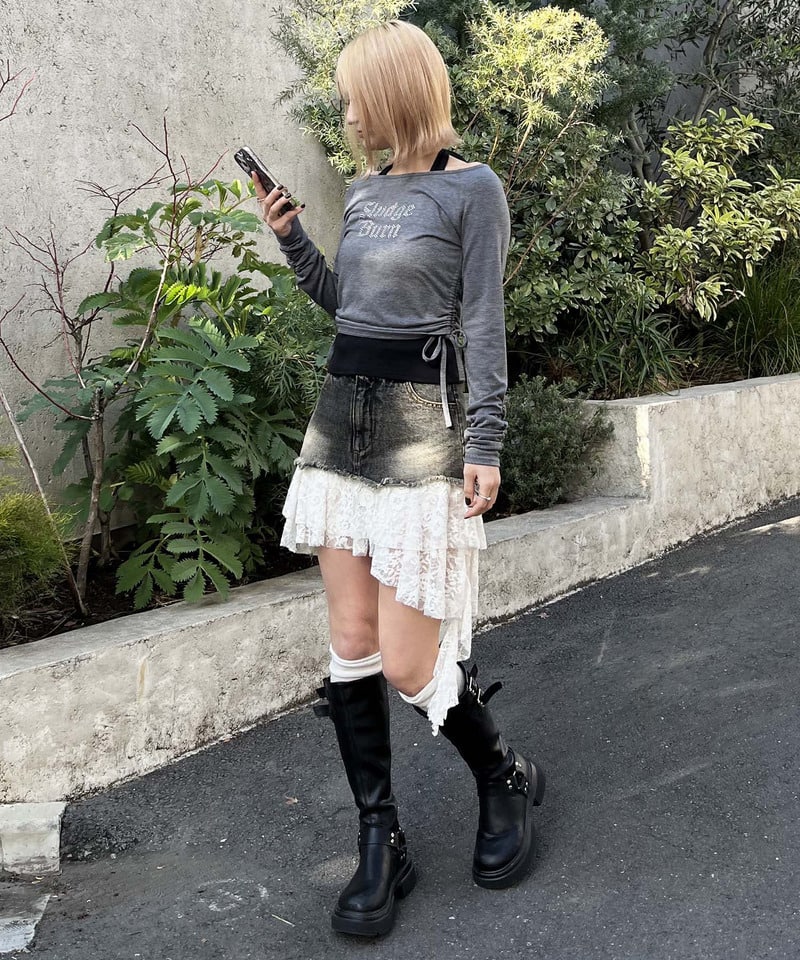 ラインストーンロゴアンサンブルトップス カーキ系 F