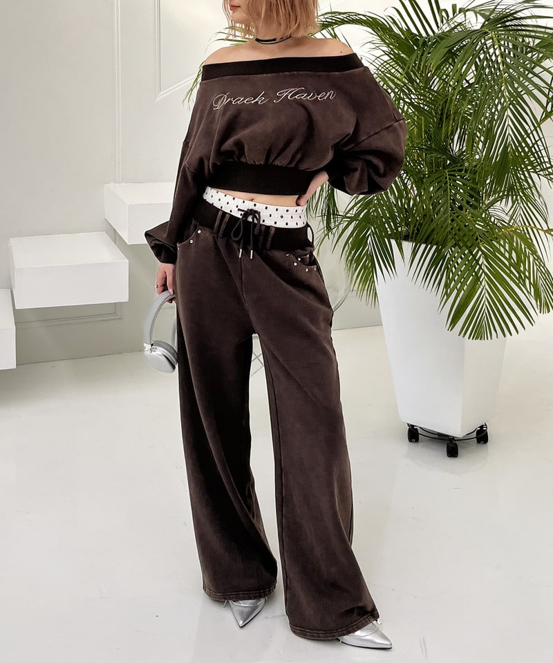 【SET UP対応】ウエストデザインバックロゴ刺しゅうパンツ グレー F