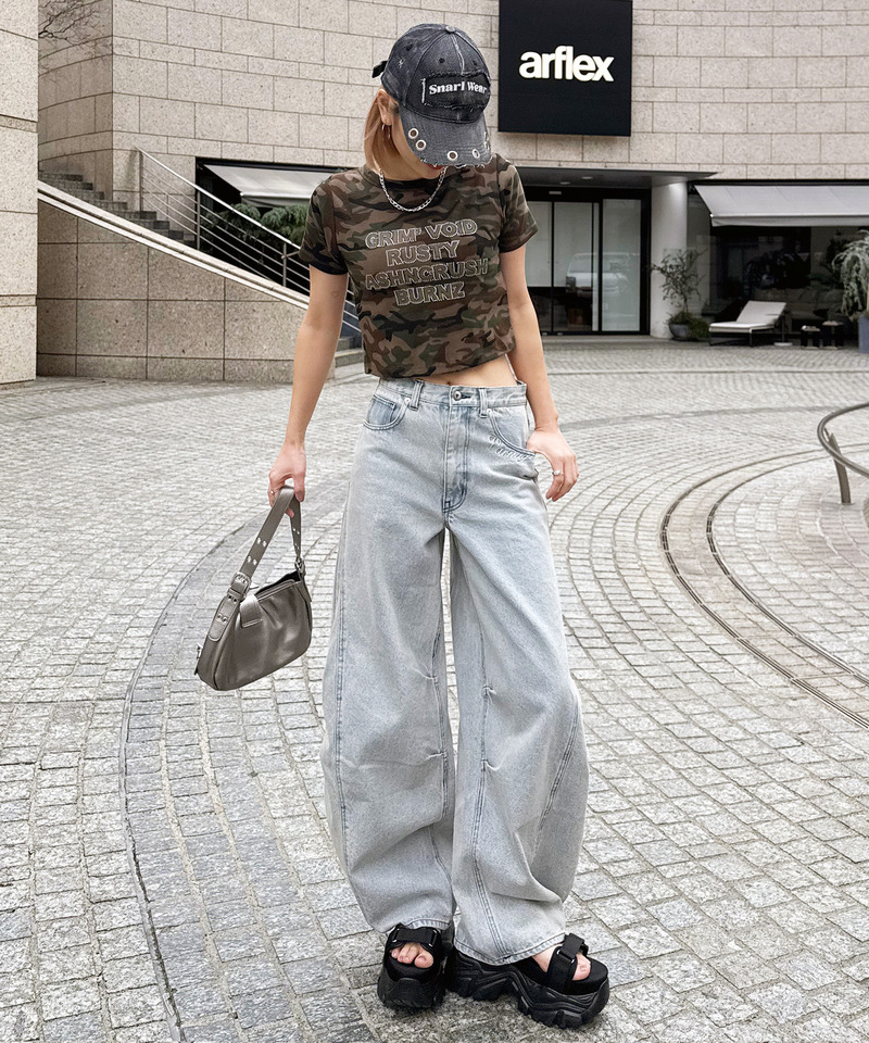 ドット柄バレルレッグパンツ ドット柄 S