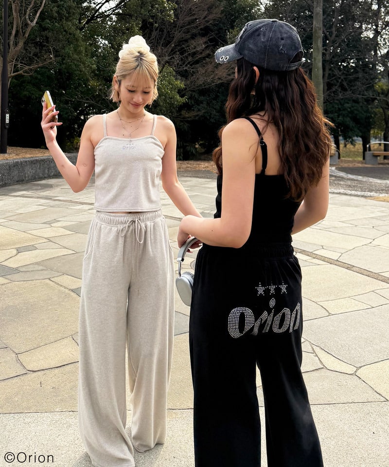 【Orion/オリオン】ラインストーンロゴパイルパンツ ブラック F