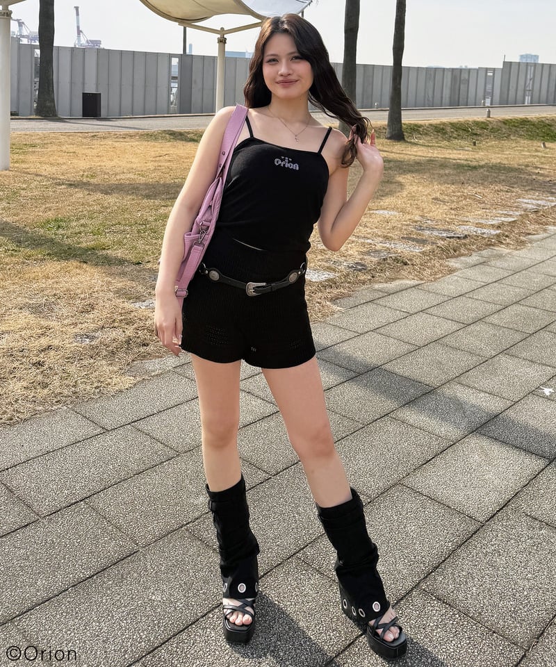 【Orion/オリオン】ラインストーンロゴパイルキャミソール ブラック F