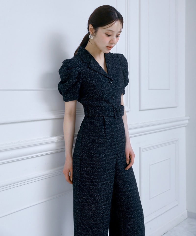 【ONLINE限定カラーあり/丈が選べる】ツイードテーラーオールインワン ベージュ F