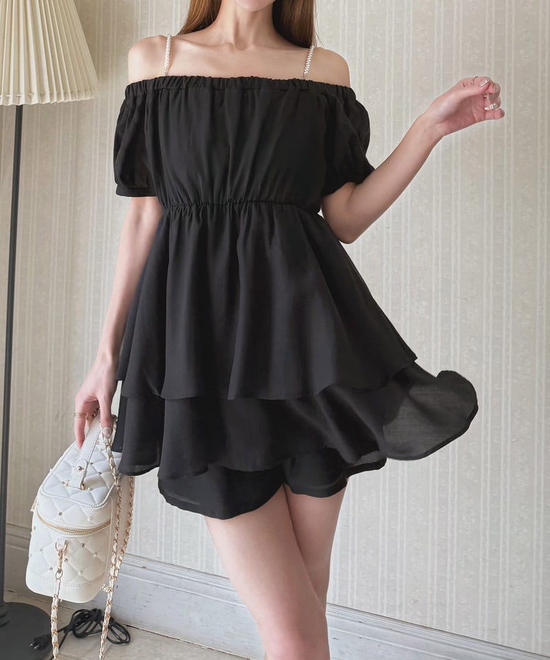 パールストラップラッフルブラウスセットアップ グリーン F