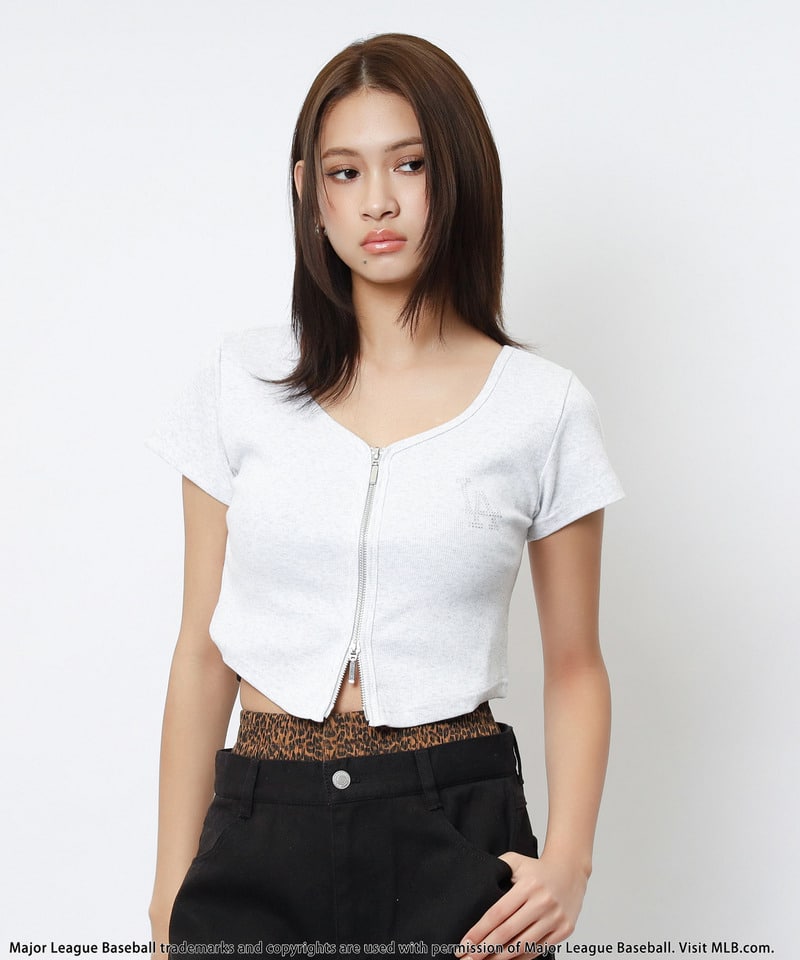 【MLB】ZIPロゴリブトップス ピンク F