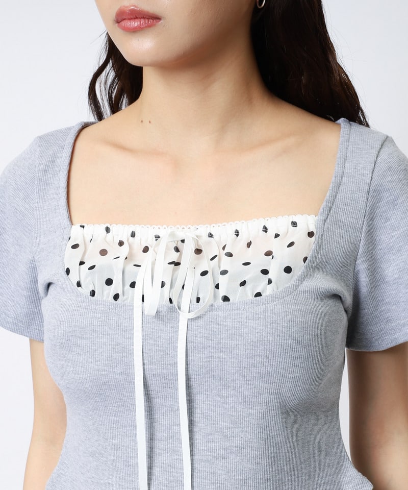 ドット柄チョーカーレイヤードトップス グレー F
