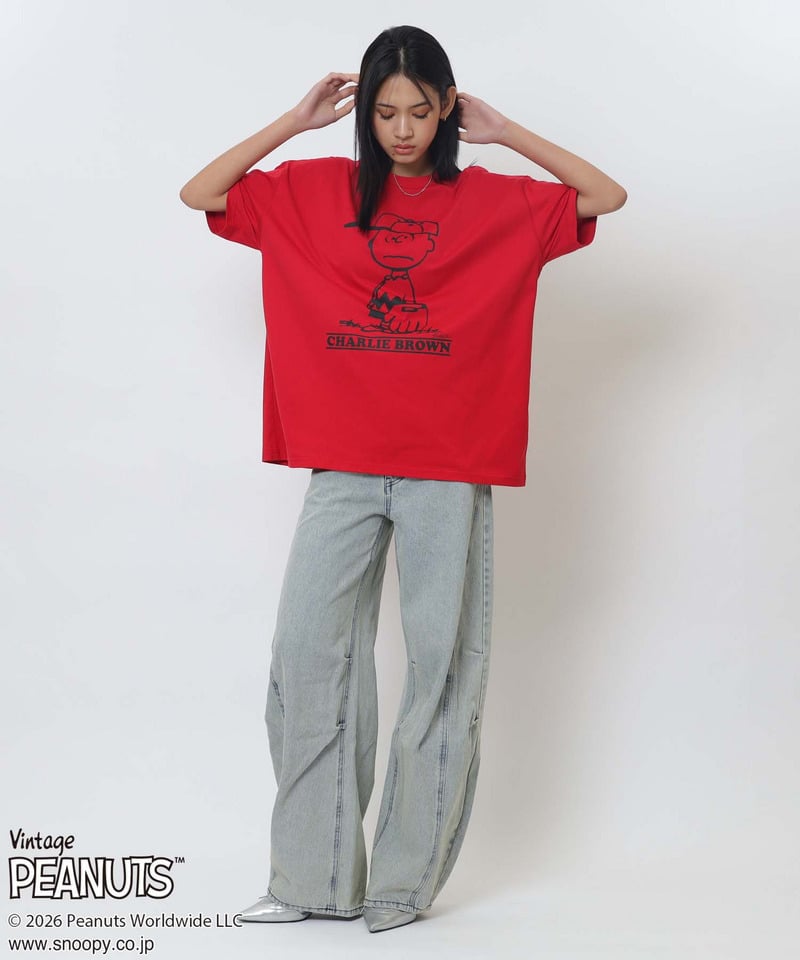 【PEANUTS/CHARIE BROWN】チャーリーブラウンＴシャツ レッド F