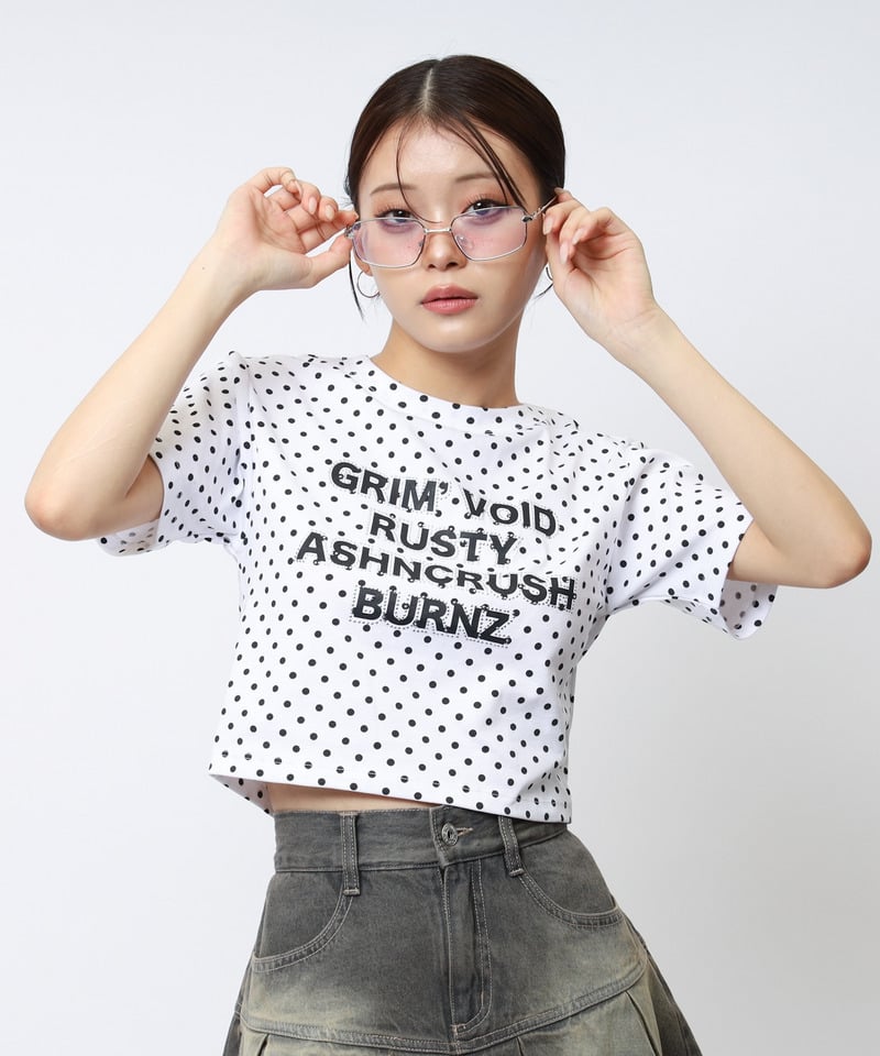 ラインストーンロゴミニTシャツ ドット F