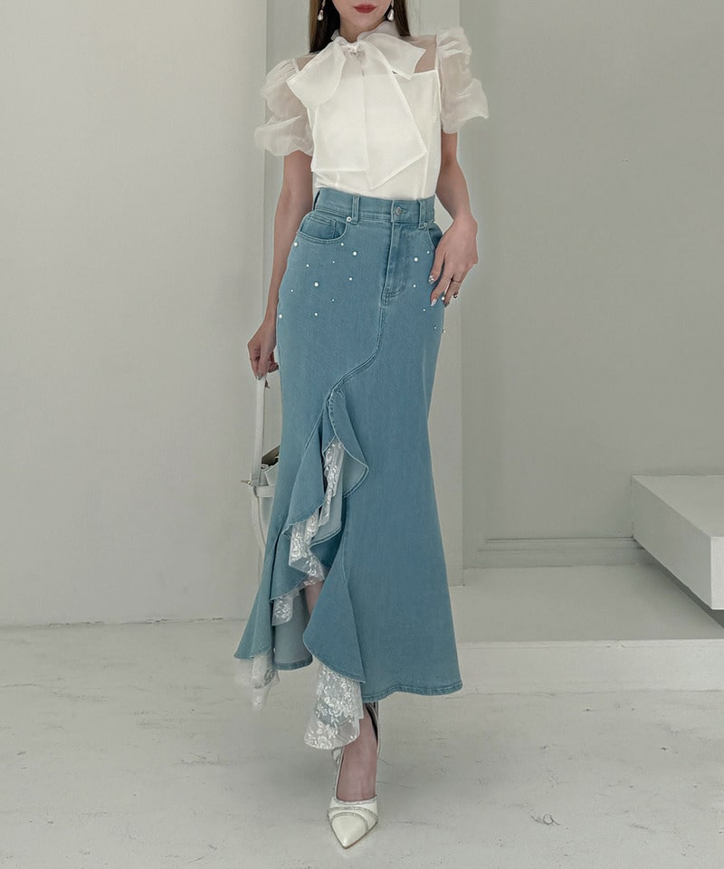 シアーリボンドッキングカットトップス ピンクベージュ F