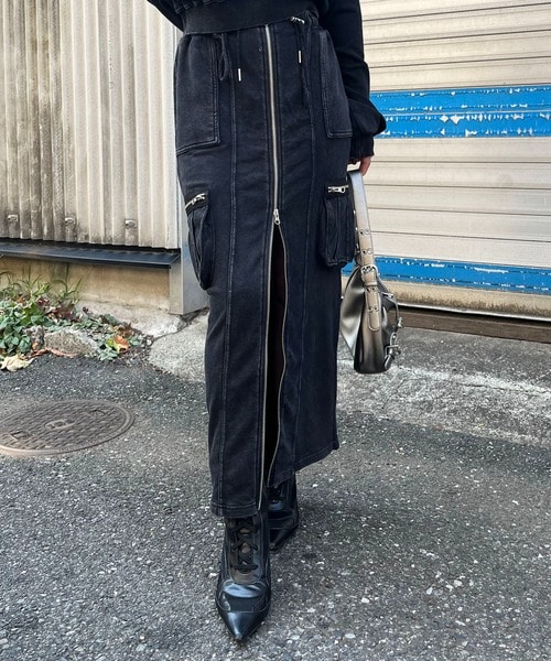 カーゴポケットスウェットZIPスカート ブラウン F