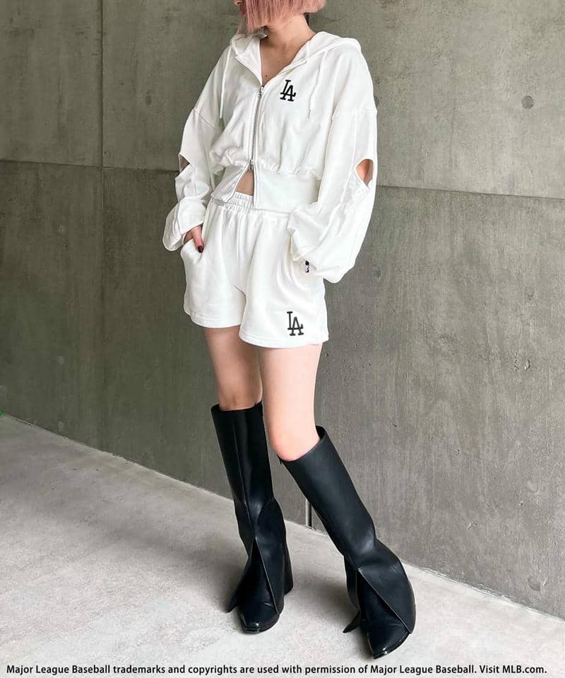 【MLB】ZIPロゴフーディーセットアップ ピンク F