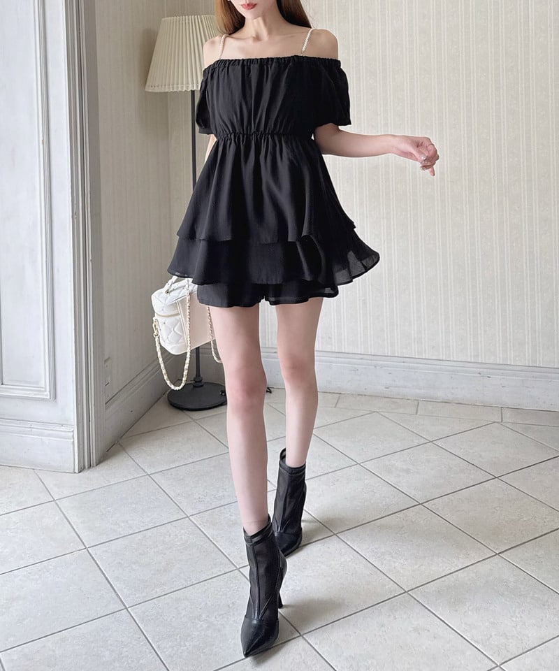 パールストラップラッフルブラウスセットアップ グリーン F