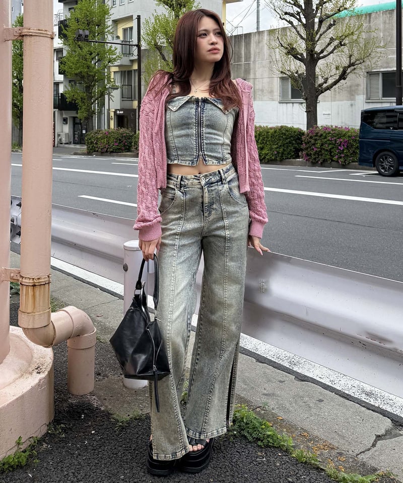 透かし編みダブルジップニットパーカー ホワイト F