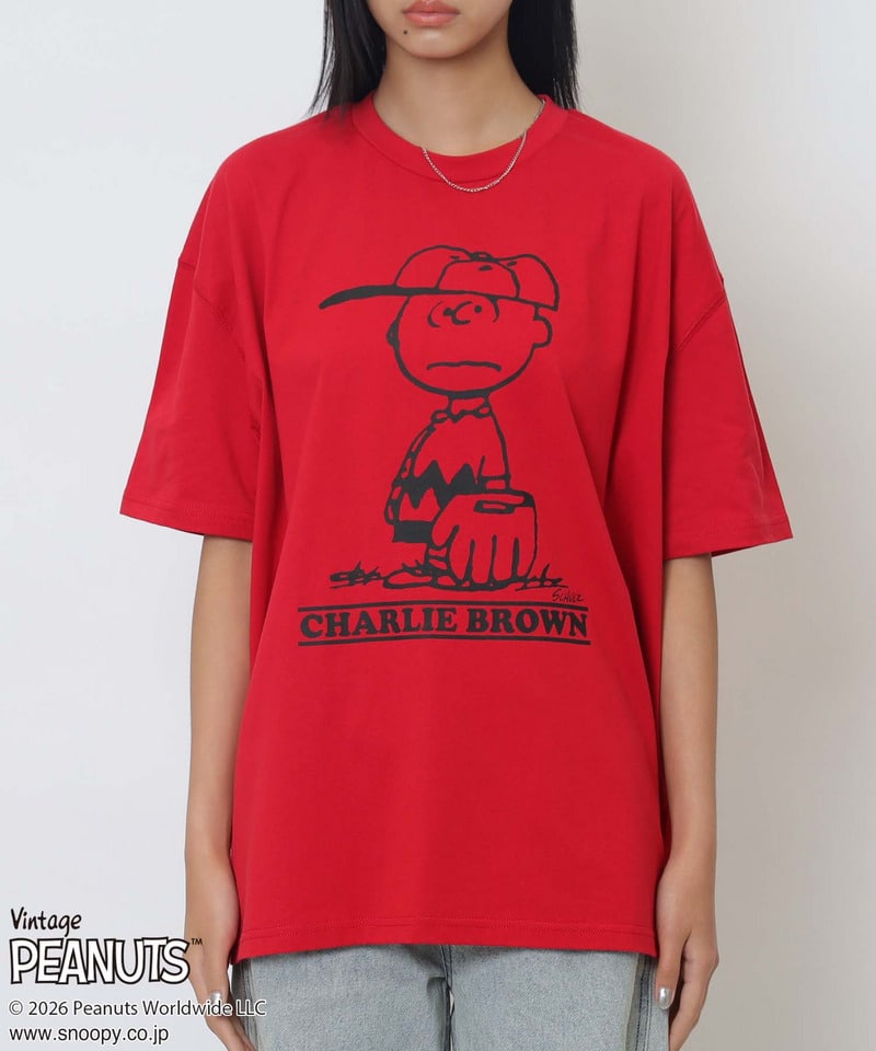【PEANUTS/CHARIE BROWN】チャーリーブラウンＴシャツ レッド F