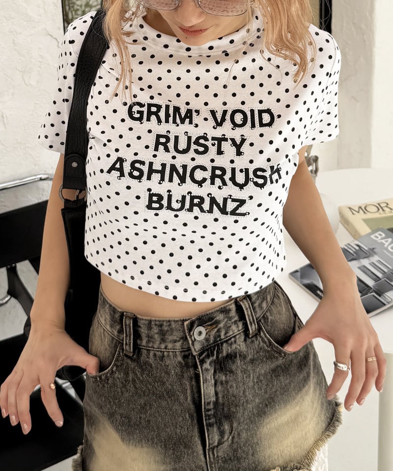 ラインストーンロゴミニTシャツ ドット F