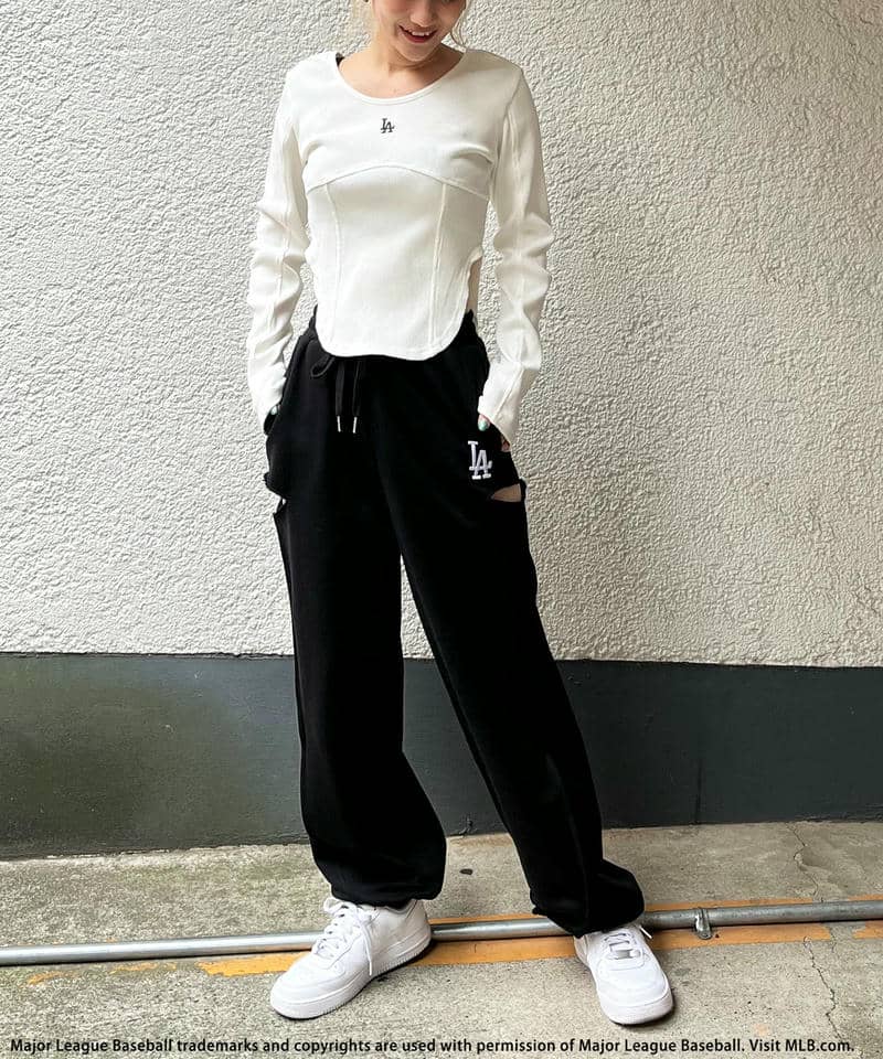 【MLB】サイドカッティングスウェットパンツ ピンク F