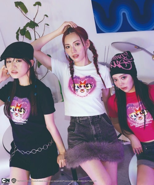 【THE POWERPUFF GIRLS/パワーパフ ガールズ】ショート丈Tシャツ ピンク F