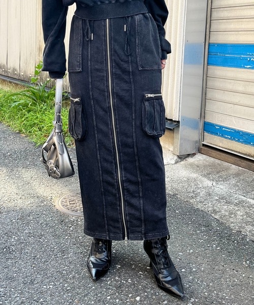 カーゴポケットスウェットZIPスカート ブラウン F