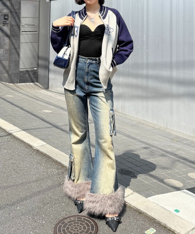 【iScreamコラボ】ナンバリングZIPニットカーディガン レッド F