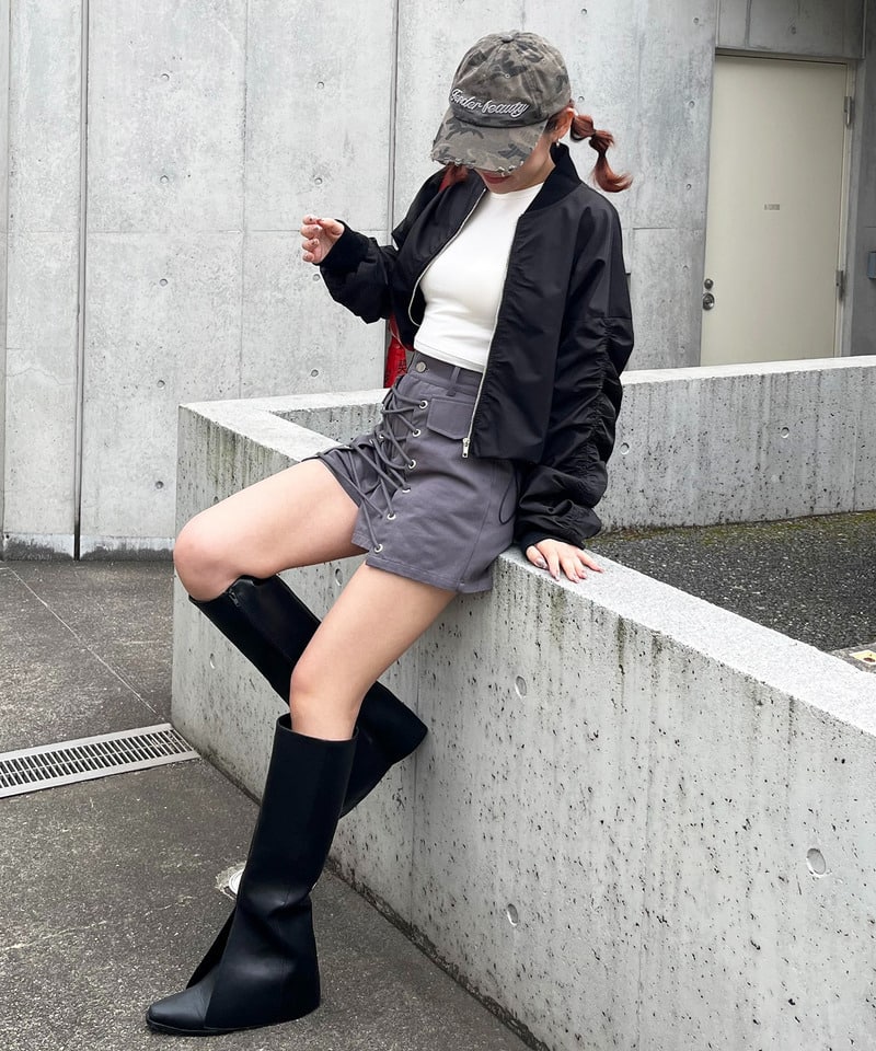 ラップ付きレースアップショートパンツ ブラック F