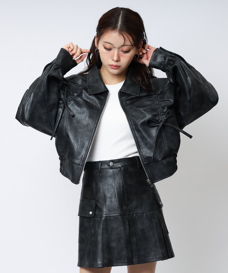 合皮ギャザーショートジャケット オフホワイト F