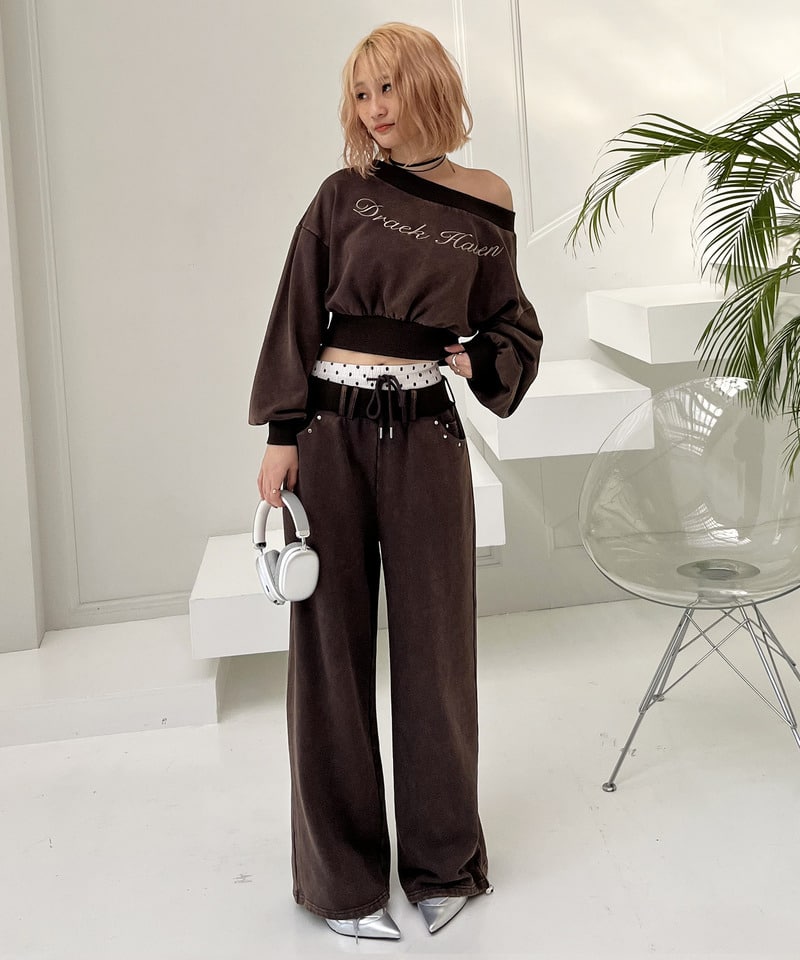 【SET UP対応】ウエストデザインバックロゴ刺しゅうパンツ グレー F