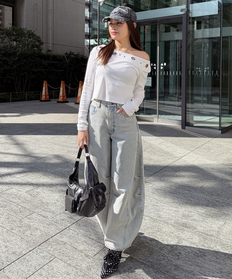 ドット柄バレルレッグパンツ ドット柄 S